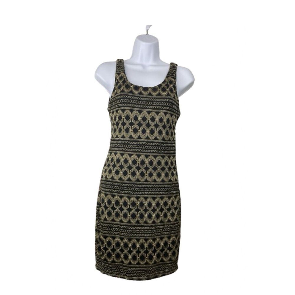 Papaya Womens Black & Gold Sheath Dress Size M Whimsigoth Dark Romantic Party